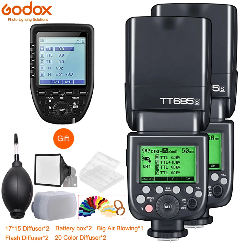 Godox 2x TT685 TT685C TT685N TT685S TT685F TT685O 1/8000s TTL вспышка Speedlite + Xpro триггер для Canon Nikon Sony Olympus
