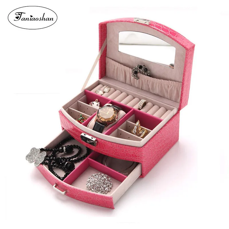 Leather Large Sector Jewelry Box With Handle Crocodile Pattern Jewelry Casket Two layers Watch Storage Box With Mirror
Leather Large Sector Jewelry Box With Handle Crocodile Pattern Jewelry Casket Two layers Watch Storage Box With Mirror