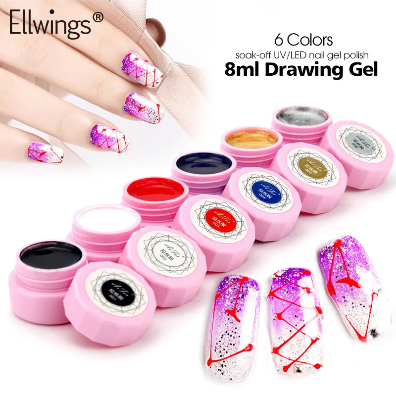 Ellwingss Soak Off УФ светодиодный гель лампа глянцевый красочный Гель лак рисунок