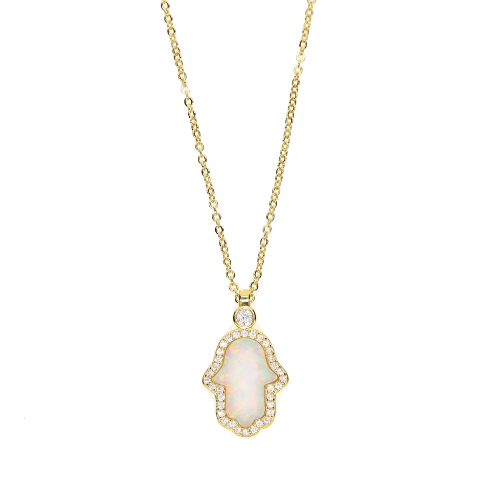 fatima's hand necklace paved white fire opal stone turkish hamsa hand chain collar
fatima's hand necklace paved white fire opal stone turkish hamsa hand chain collar