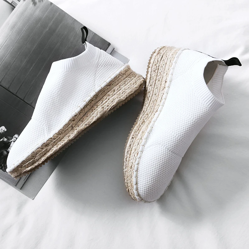 Plus Size 34-41 Women's Stretch Knitting Slip-on Flats Loafers Brand Design Hemp Leisure Comfortable Espadrilles Moccasins Shoes | Обувь