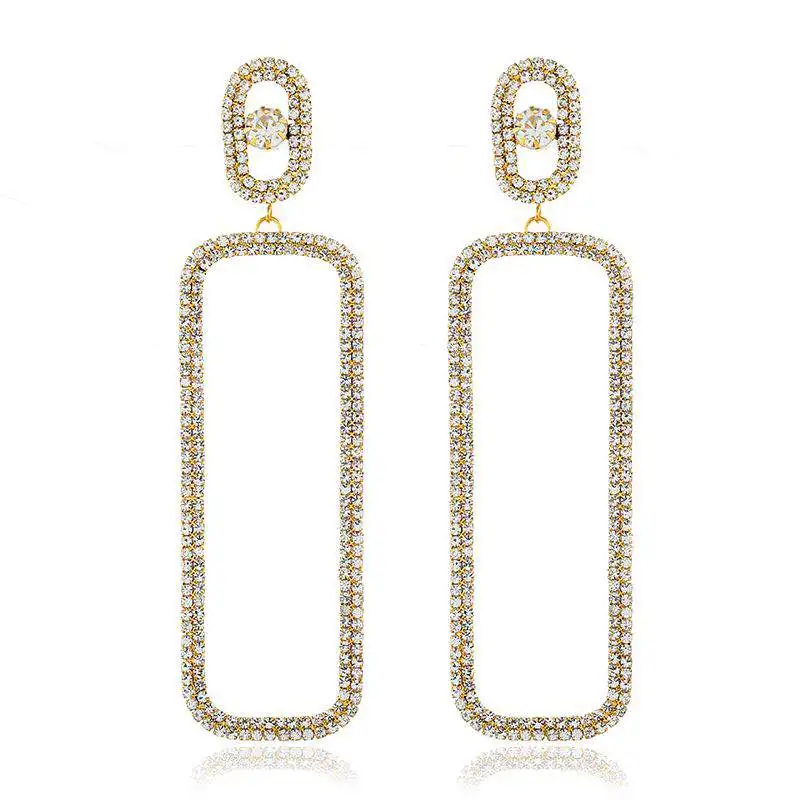 

New Arrival 2020 Luxury Sparkling Long Geometric Crystal Cupchain Dangle Earrings for Women Rhinestone Simple Fahion JewelryE090