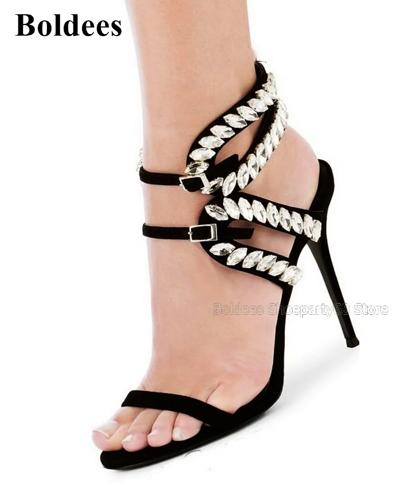 Sexy Embellished Double Strappy Thin High Heel Sandals Woman Open Toe Rhinestone Decor Cut Out Ankle Buckle Shoes Stiletto Heels
Sexy Embellished Double Strappy Thin High Heel Sandals Woman Open Toe Rhinestone Decor Cut Out Ankle Buckle Shoes Stiletto Heels