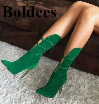 100% Real Pictures Green Suede Leather Pointed Toe Lace Up Tie Designer Mid-calf Boots Women High Heels
100% Real Pictures Green Suede Leather Pointed Toe Lace Up Tie Designer Mid-calf Boots Women High Heels