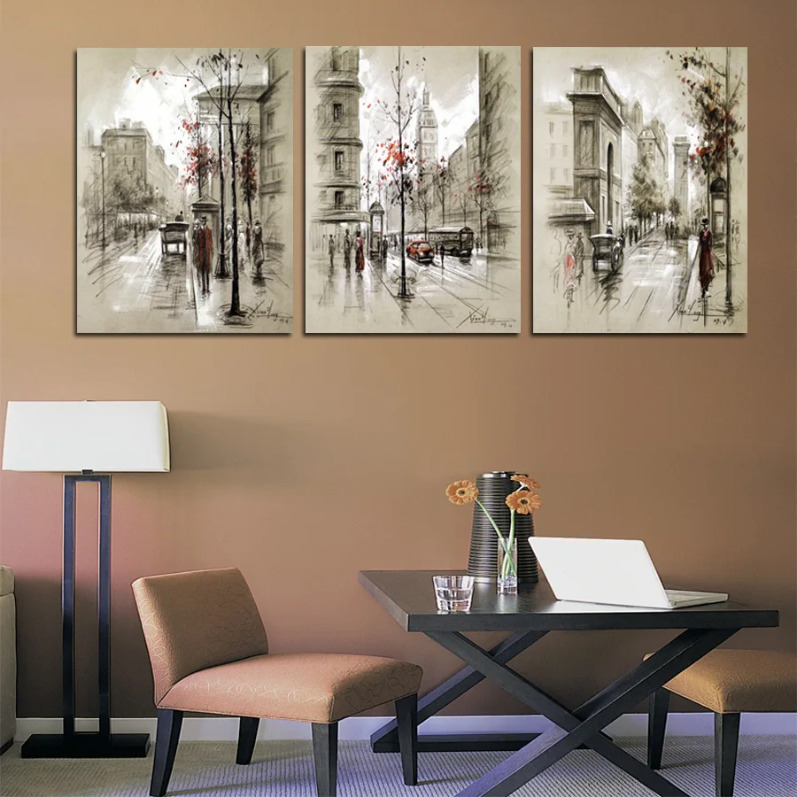 Modern Style Abstract Oil Painting Canvas Retro City Street Landscape Oil Pictures Decorative Painting Wall Art No Frame 3 Piece
Modern Style Abstract Oil Painting Canvas Retro City Street Landscape Oil Pictures Decorative Painting Wall Art No Frame 3 Piece