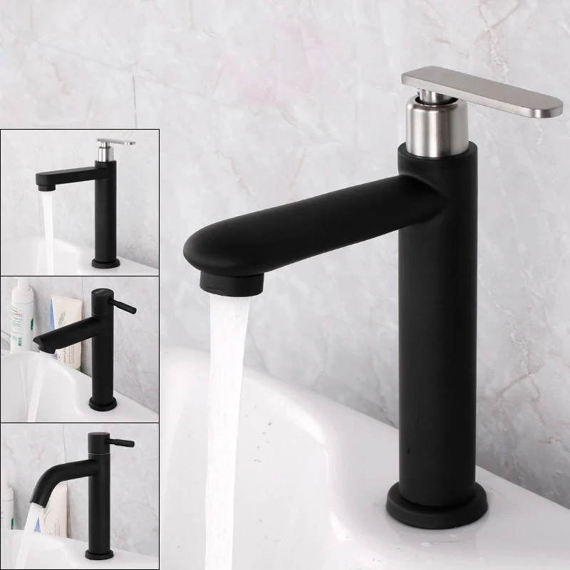 Basin Faucets Single Cold Faucet Single Hole Single Handle Wash Faucet Mixer Tap Black Finish Bathroom Sink Faucet