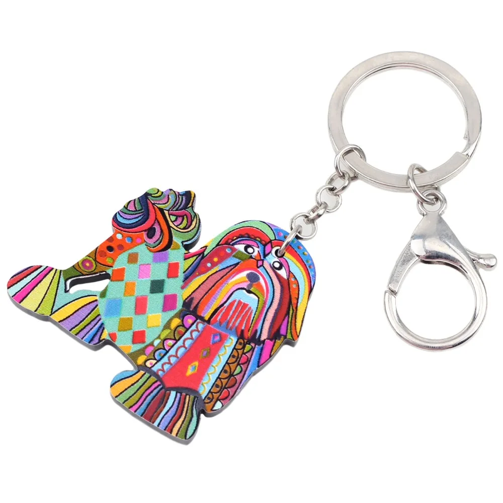 Bonsny Acrylic Cartoon Novelty Shih Tzu Pekingese Dog Key Chains Keyrings For Women Girl Car Handbag Wallet Charms Gift Bulk | Украшения и