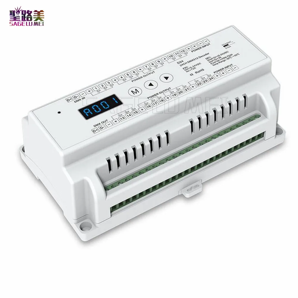 New D24 DC5V-24V input;;3A*24CH output display Din rail constant voltage 24 Channel 24CH CV DMX512 Decoder RGB Strip controller
New D24 DC5V-24V input;;3A*24CH output display Din rail constant voltage 24 Channel 24CH CV DMX512 Decoder RGB Strip controller