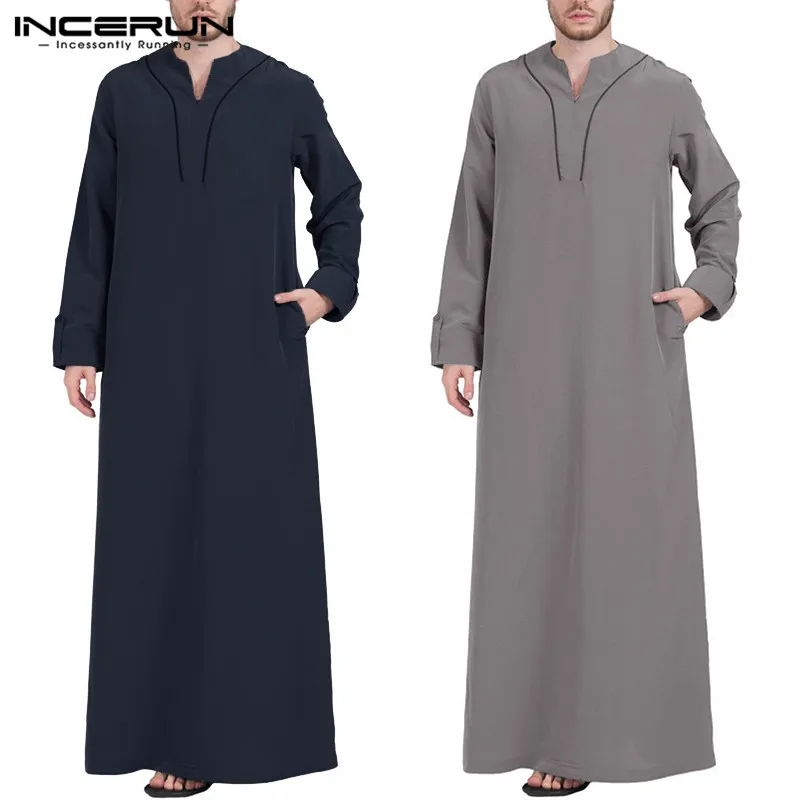 INCERUN Men Arabic Islamic Kaftan Muslim Clothes Long Sleeve V Neck Loose Jubba Thobe 2022 Dubai Saudi Arabia Abaya Robe Men 5XL
INCERUN Men Arabic Islamic Kaftan Muslim Clothes Long Sleeve V Neck Loose Jubba Thobe 2022 Dubai Saudi Arabia Abaya Robe Men 5XL