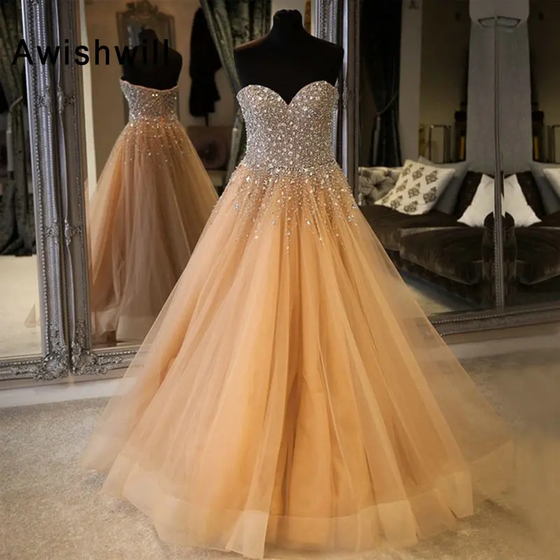 Real Pictures Champagne Prom Dress Long Sweetheart Crystal Beaded Tulle A-line Floor Length Elegant Formal Evening Dress 2020
Real Pictures Champagne Prom Dress Long Sweetheart Crystal Beaded Tulle A-line Floor Length Elegant Formal Evening Dress 2020