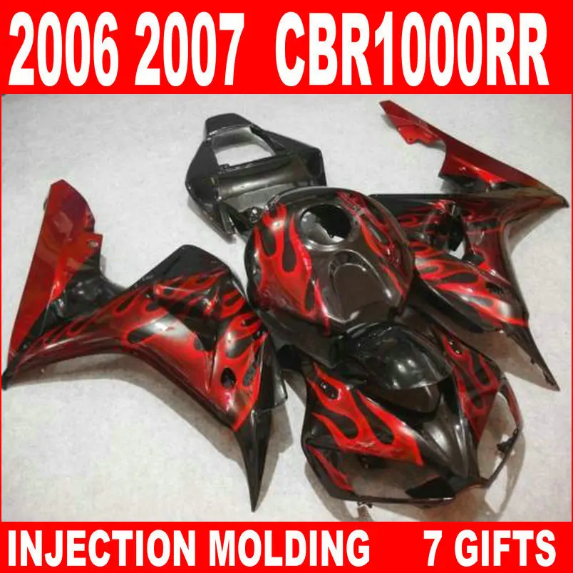 Фабричная розетка для 2006 2007 HONDA cbr 1000 rr черный с красным Обтекатели пламенем