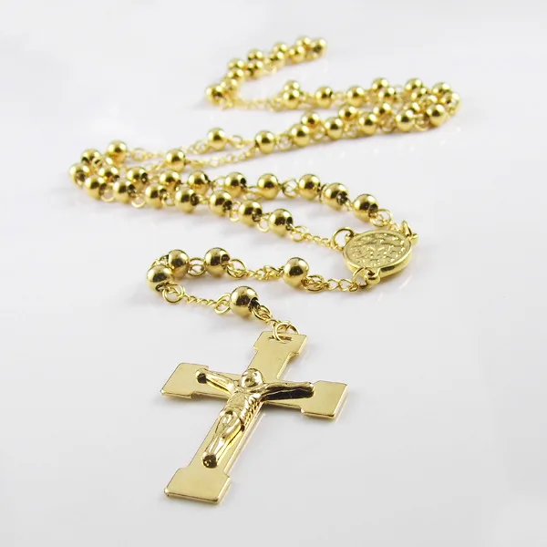 

Цепочка с подвеской в виде Креста Иисуса для мужчин и женщин, модное ожерелье с кулоном из золотистого шара из нержавеющей стали, бижутерия
