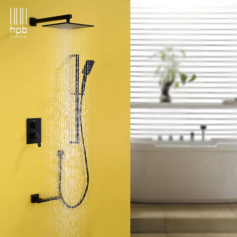 HPB 10'' square bathroom 3-way shower set with slide bars rain shower set with hot and cold mixing valve concealed box DR1B06
HPB 10'' square bathroom 3-way shower set with slide bars rain shower set with hot and cold mixing valve concealed box DR1B06