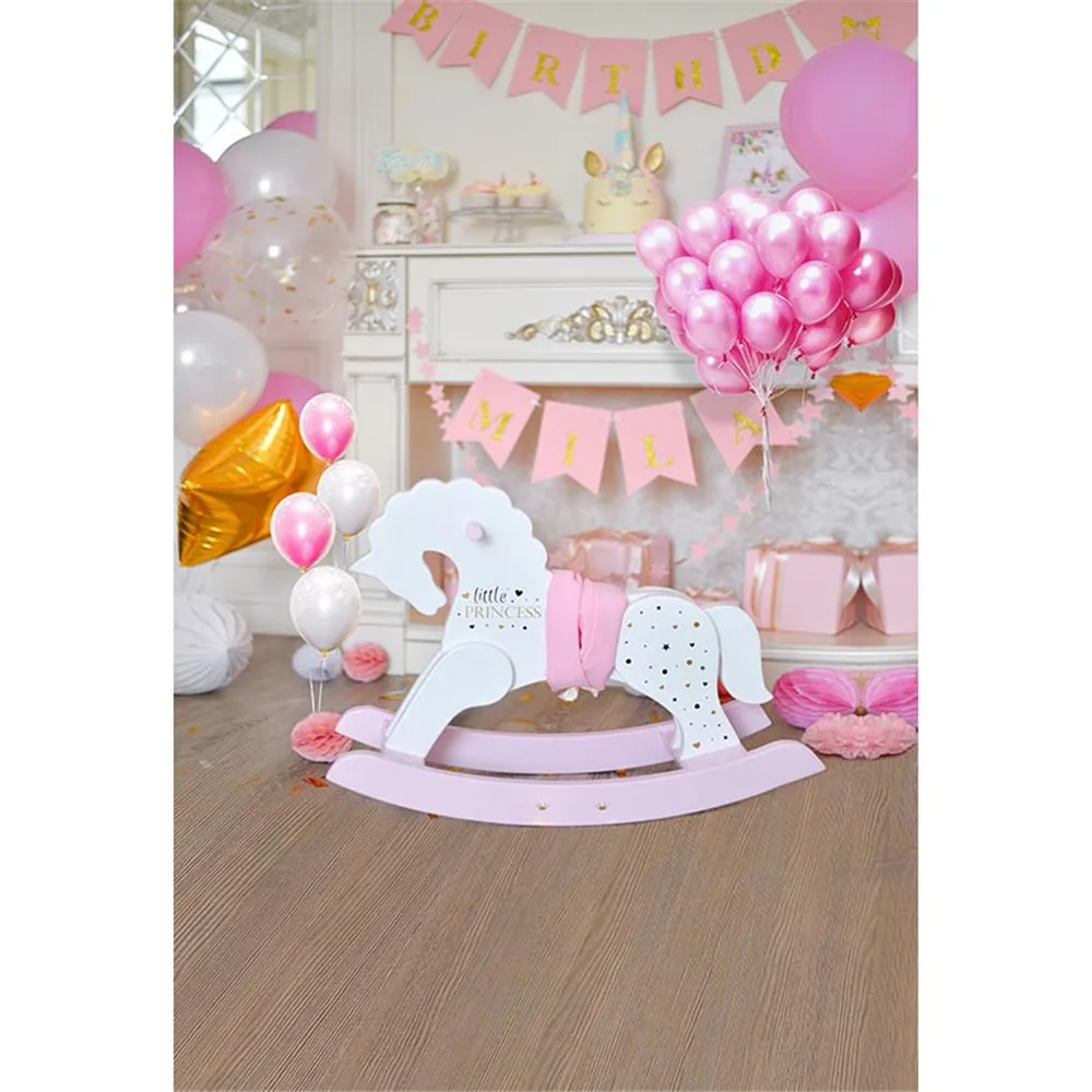 Baby Girl's Birthday Photo Background Printed Pink Balloons Wooden Horse Little Princess Unicorn Party Photography Backdrop
Baby Girl's Birthday Photo Background Printed Pink Balloons Wooden Horse Little Princess Unicorn Party Photography Backdrop