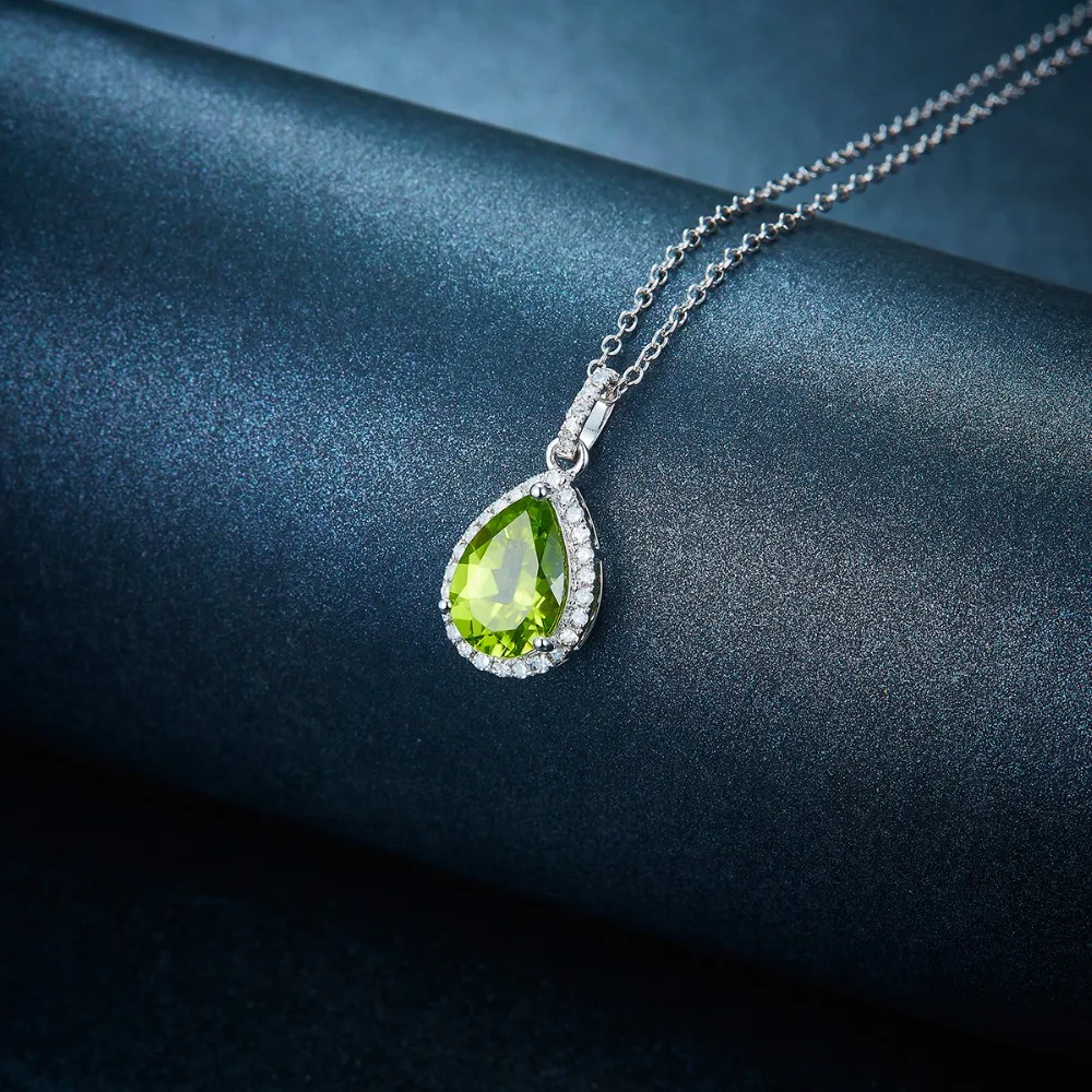 LP подвеска ewelry Solid 14K белое золото натуральный драгоценный камень Перидот кулон