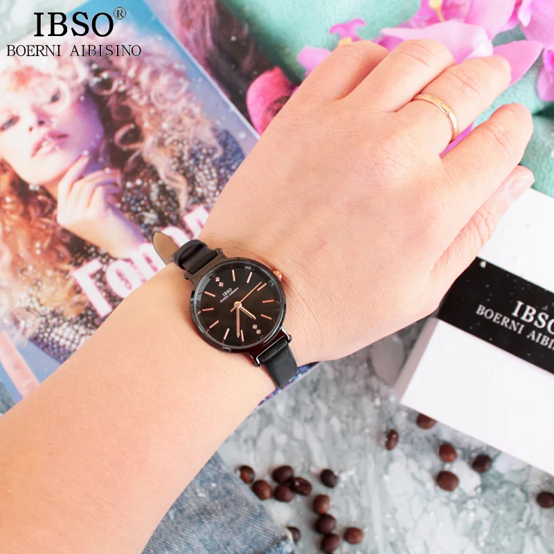 Женские наручные часы IBSO с кожаным ремешком со стразами #2019 8688 | Наручные