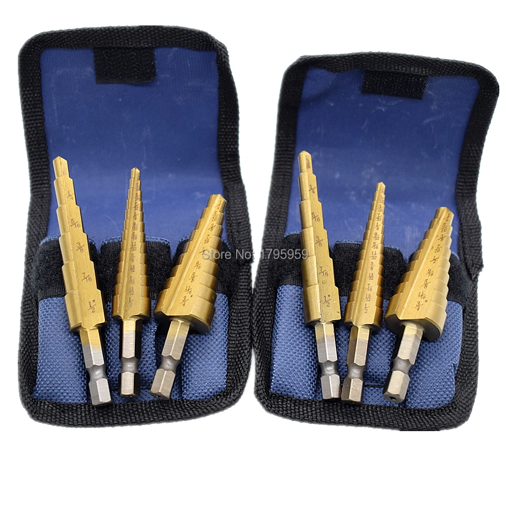 6pcs Titanium Step Drill Bit 3/16"-1/2" 1/8"-1/2" 1/4"-3/4" HSS Drill Bit Tools 1/4" Hex Shank Industrial Reamer Metal Drilling
6pcs Titanium Step Drill Bit 3/16"-1/2" 1/8"-1/2" 1/4"-3/4" HSS Drill Bit Tools 1/4" Hex Shank Industrial Reamer Metal Drilling