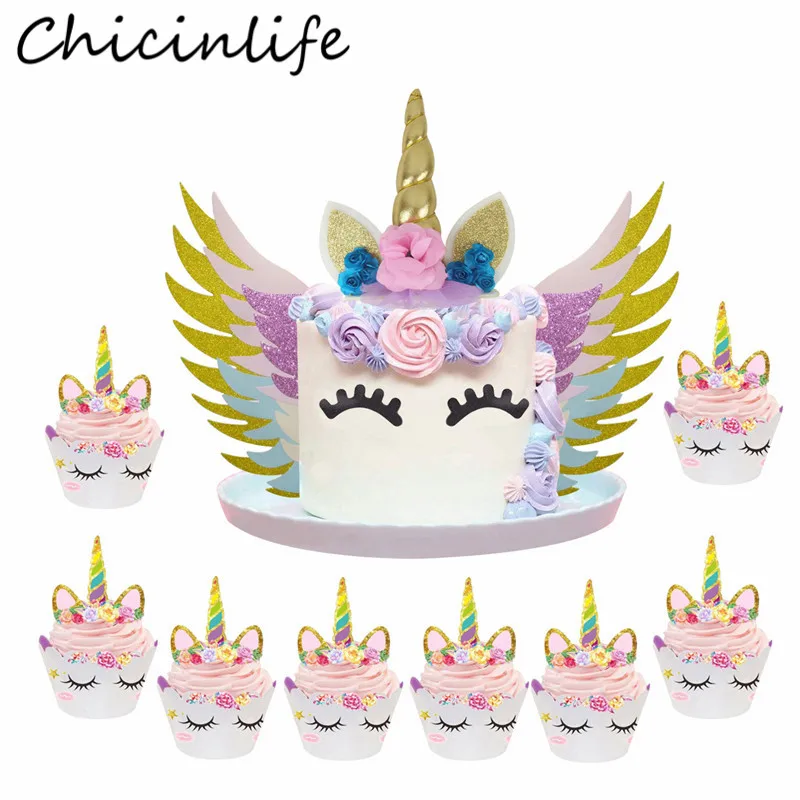 Chicinlife Единорог рога крылья торт верхние части украшения день рождения детский