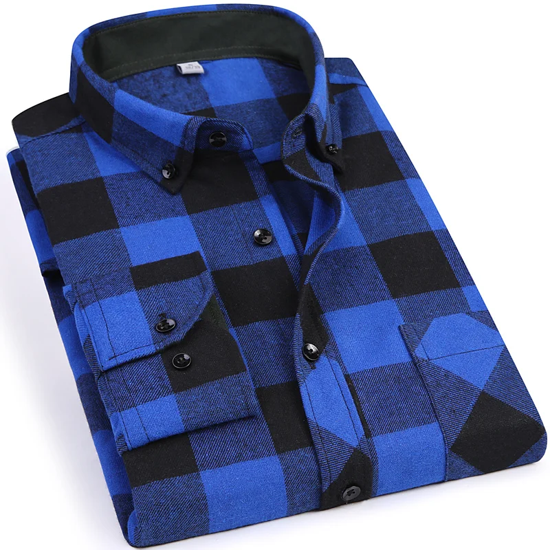 2019 New Men's Plaid Flannel Shirt Slim Fit Soft Comfortable Spring Male Brand Business Casual Long-sleeved Shirts | Мужская