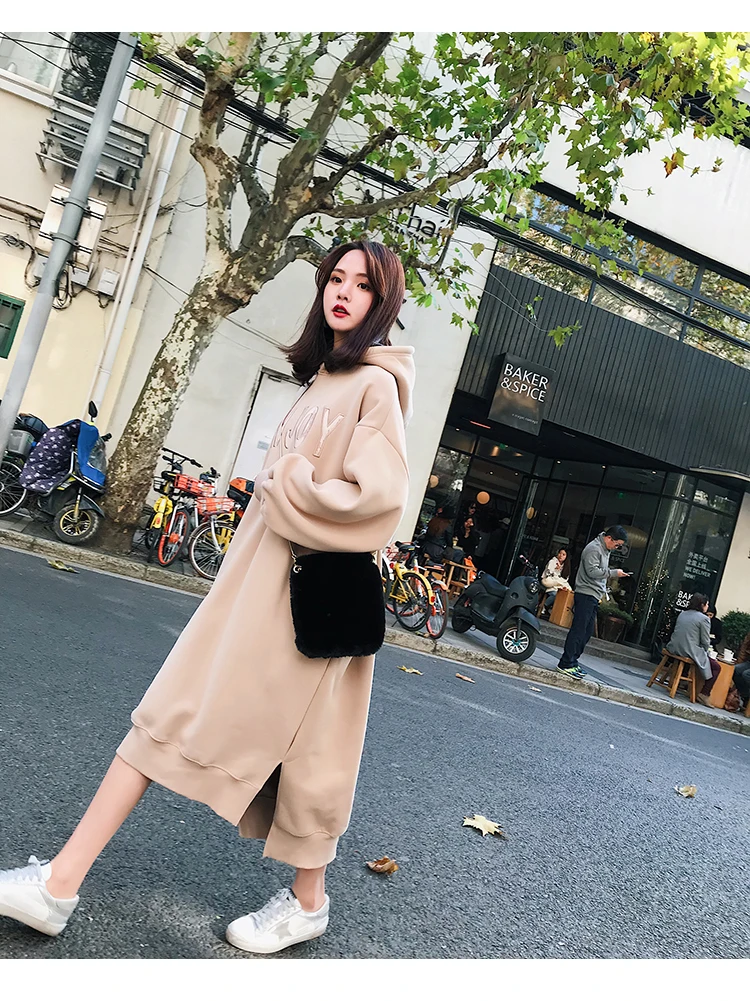 Женские длинные толстовки с капюшоном утолщенная верхняя одежда Harajuku женская