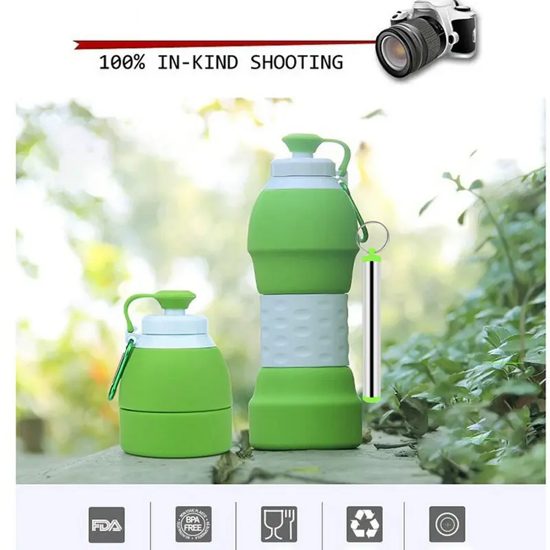 Collapsible Water Bottle - BPA Free Silicone Foldable Water Bottle AND Reusable Drinking Straw for Travel, Sports, and Gym
Collapsible Water Bottle - BPA Free Silicone Foldable Water Bottle AND Reusable Drinking Straw for Travel, Sports, and Gym