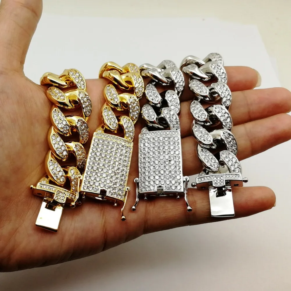 20mm Wide Miami Cuban Link Chain Bracelet For Men Hip Hop Bling Iced Out Gold Silver Color CZ Bracelets Jewelry 8-9"
20mm Wide Miami Cuban Link Chain Bracelet For Men Hip Hop Bling Iced Out Gold Silver Color CZ Bracelets Jewelry 8-9"