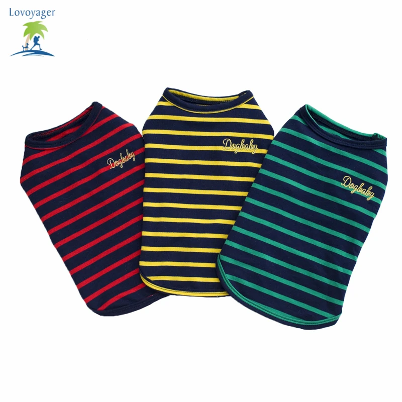 

New Fashion Summer Dog Vest Pets Puppy Clothes Stripe T-shirt Soft Cotton Sweatshirt Dogs Costume Red Green Yellow Lovoyager