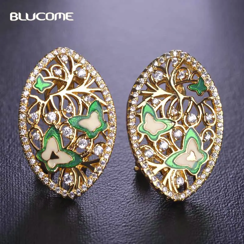 Blucome Luxurious Oval Stud Earring Gold Color Zircon Copper Bridal Women Jewelry Enamel Butterfly Flower French Hooks Earrings
Blucome Luxurious Oval Stud Earring Gold Color Zircon Copper Bridal Women Jewelry Enamel Butterfly Flower French Hooks Earrings