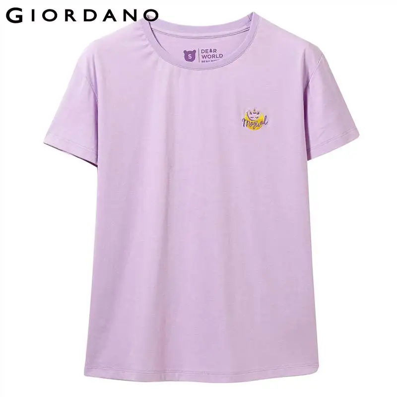 Giordano женская футболка маленькая безрукавки с вышивкой узор Круглый вырез 100%