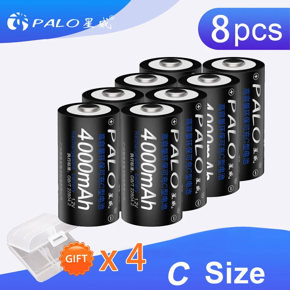 PALO Battery 8Pcs 1.2V C Size Rechargeable Battery C Size High Capacity 4000mAh NI-MH Batteries Rechargeable C Battery 
PALO Battery 8Pcs 1.2V C Size Rechargeable Battery C Size High Capacity 4000mAh NI-MH Batteries Rechargeable C Battery
