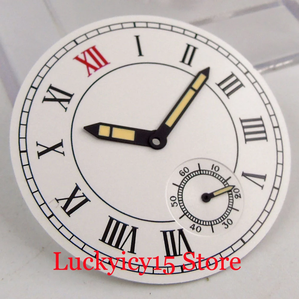 White Nologo 38.9mm With Roman Numbers + Yellow Watch Needles Fit for Hand Widing Movement 
White Nologo 38.9mm With Roman Numbers + Yellow Watch Needles Fit for Hand Widing Movement