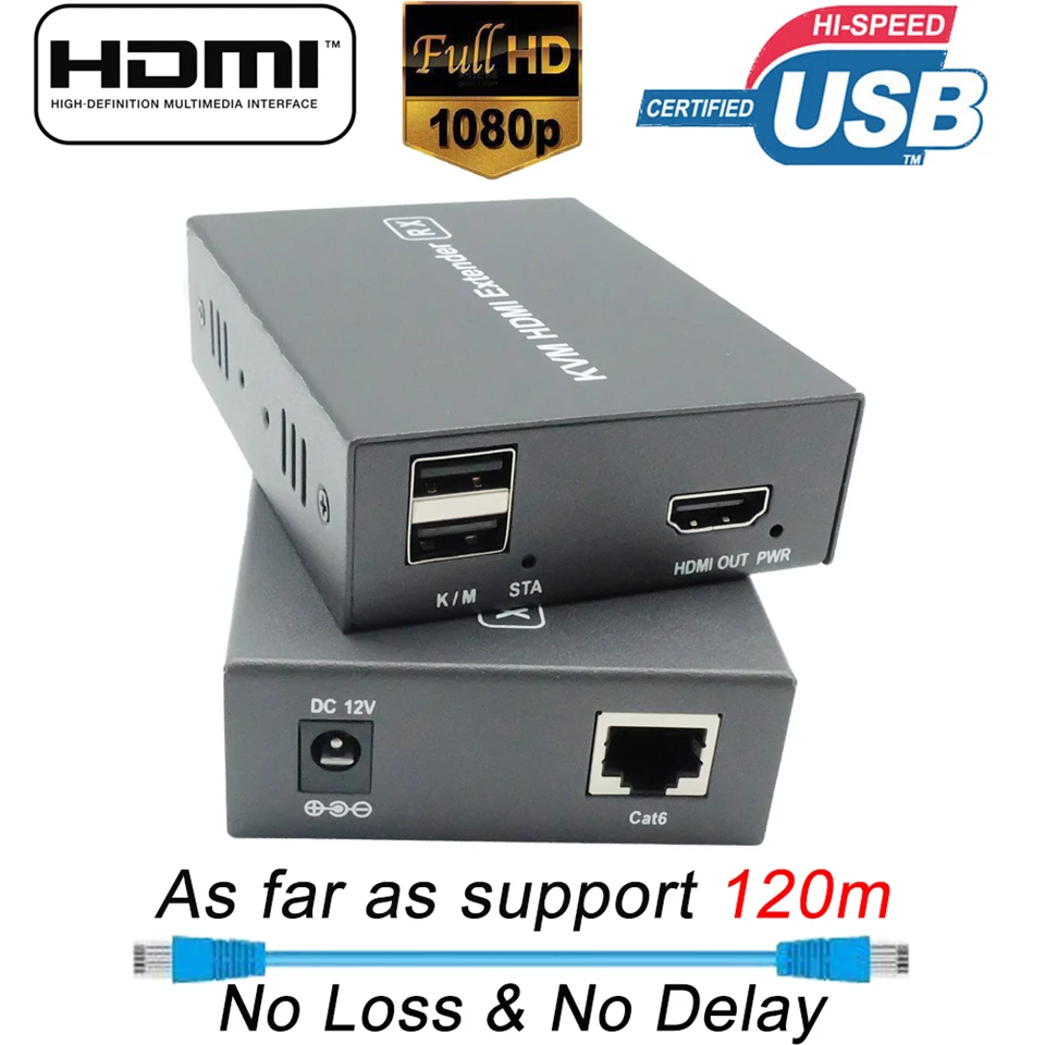Удлинитель POC HDMI KVM RJ45 120m USB удлинитель по Cat5e Cat6 с поддержкой одного блока питания