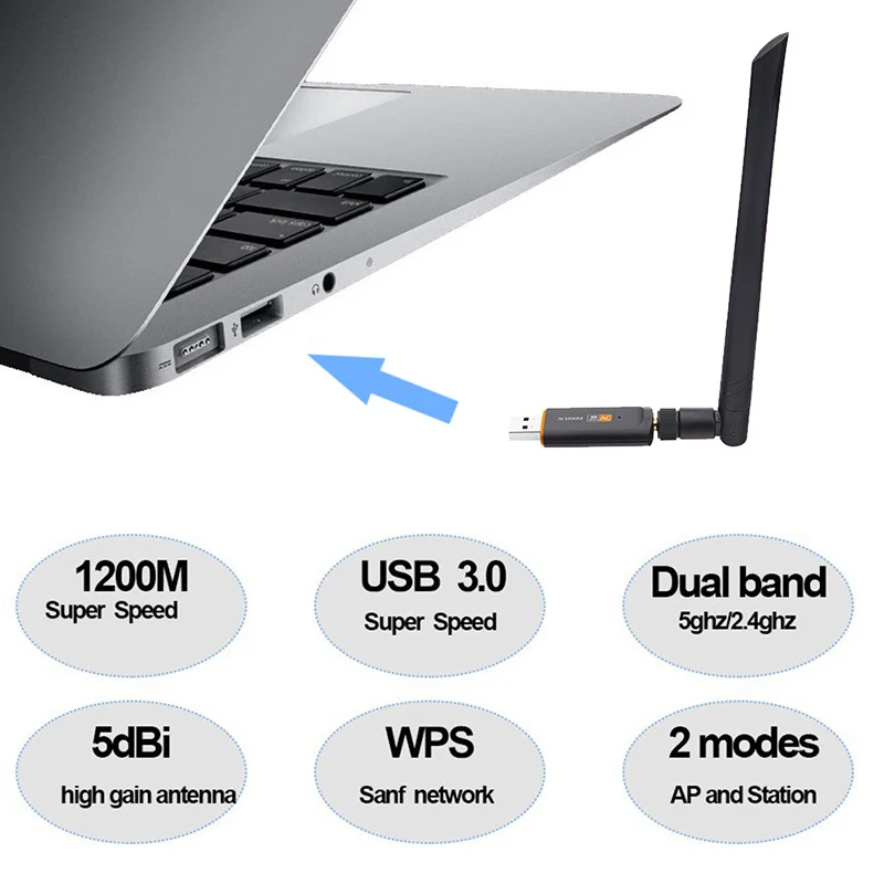 1200Mbps Usb Wifi Lan Dongle Adapter 2.4Ghz 5.8Ghz Usb3.0 Wireless Network Card For Mac/Liunx Os/Windows7/8/10
1200Mbps Usb Wifi Lan Dongle Adapter 2.4Ghz 5.8Ghz Usb3.0 Wireless Network Card For Mac/Liunx Os/Windows7/8/10