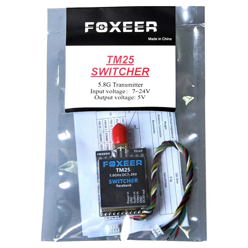 Передатчик изображения FOXEER Flying Wing TM25 с регулируемой мощностью 5,8G 40CH
Передатчик изображения FOXEER Flying Wing TM25 с регулируемой мощностью 5,8G 40CH