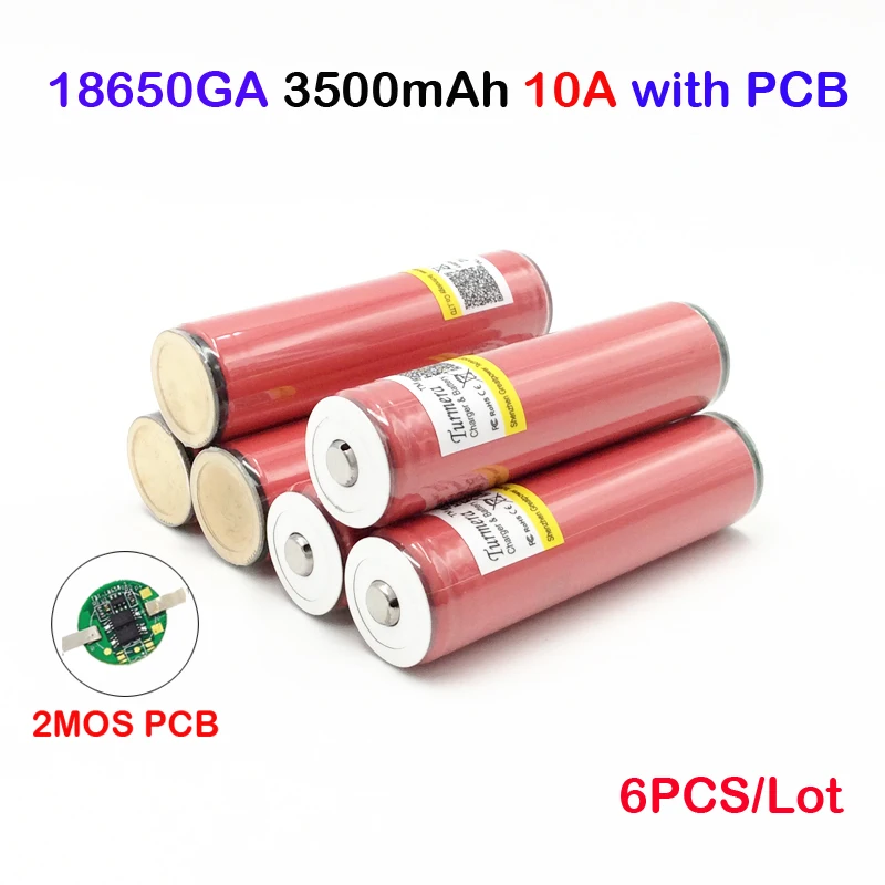 Ncr18650ga 3500 мАч 6 шт. в партии для ncr18650ga 18650 Аккумулятор Защищенный 3 В 10 А плоские