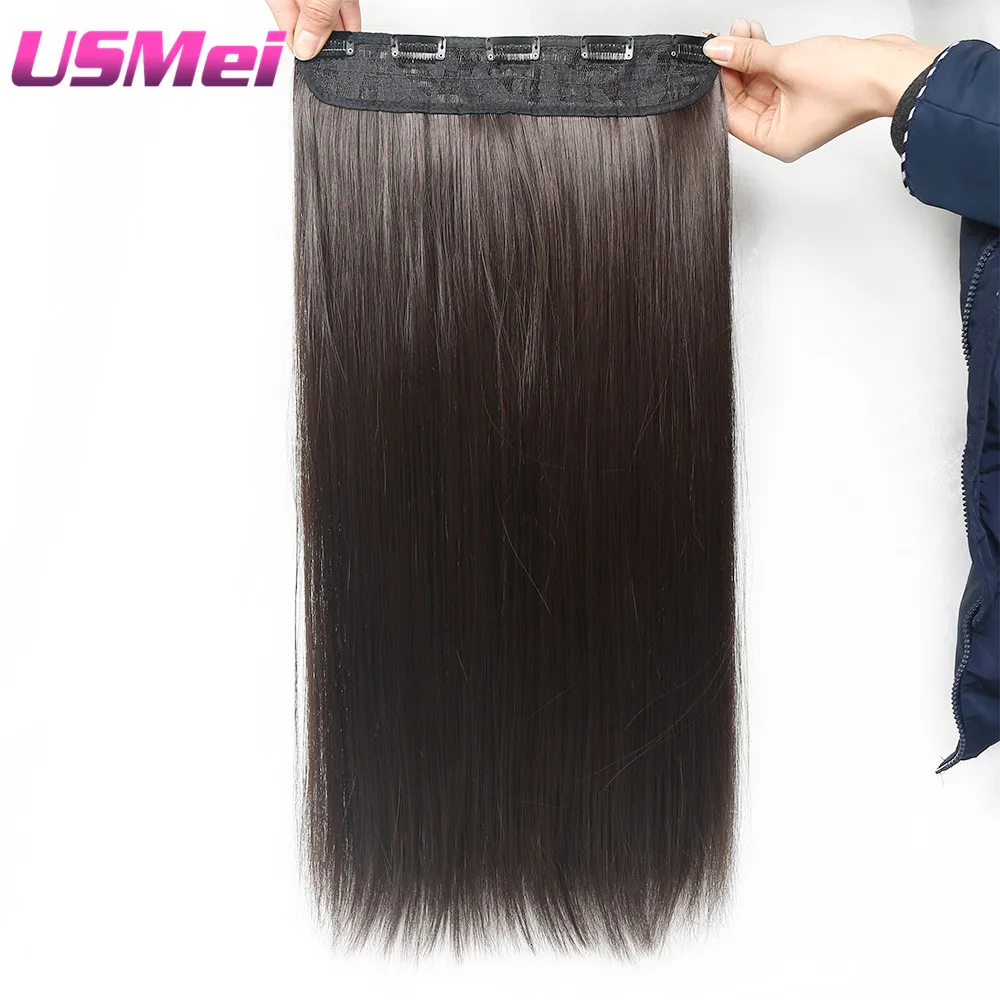 USMEI 5 зажимов/шт. натуральный шелковистый прямой удлинитель для волос 24 дюйма 120 г