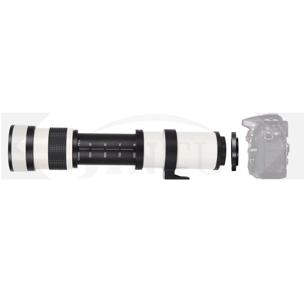 Белый зум-объектив JINTU 420-800 мм F/8 MF + набор для очистки 3 в 1 CANON 650D 800D 77D 450D 750D 90D 80D 550D