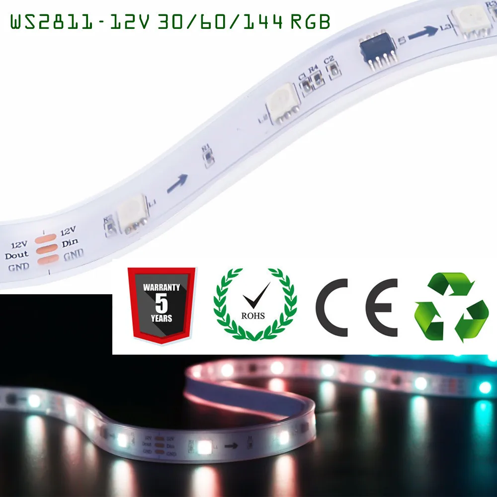 Матрица WS2811 Светодиодные ленты 5050 SMD RGB Мечта Цвет дюралайта 30/48/60 Светодиодный s/m