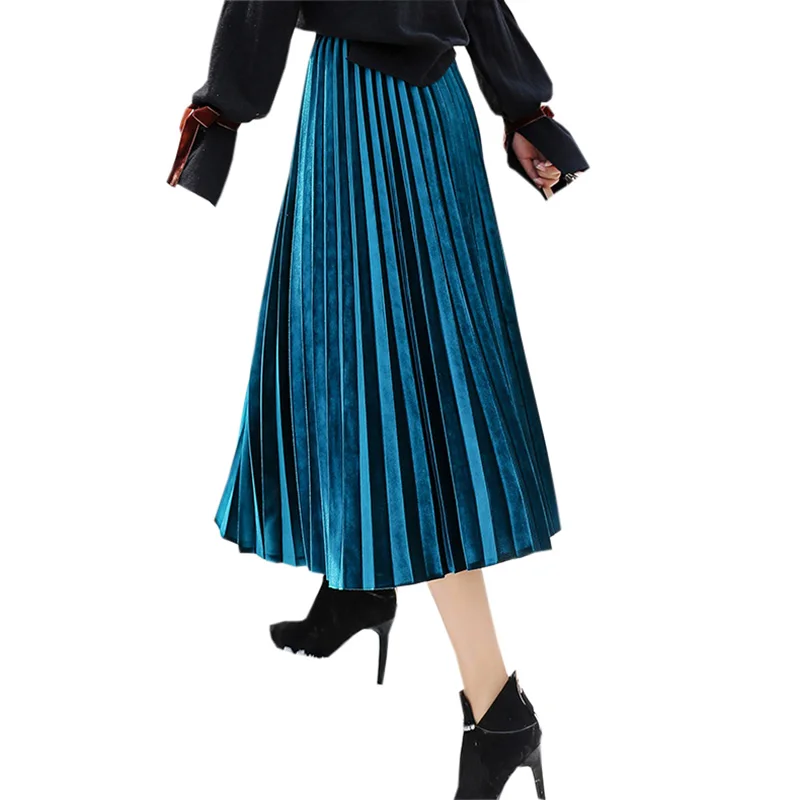 Elegant Pleated Skirts 2018 Spring Large Swing Gold Velvet Elastic Waist A-Line Skirts Long Office Lady Bottom Skirt RE0422
Elegant Pleated Skirts 2018 Spring Large Swing Gold Velvet Elastic Waist A-Line Skirts Long Office Lady Bottom Skirt RE0422