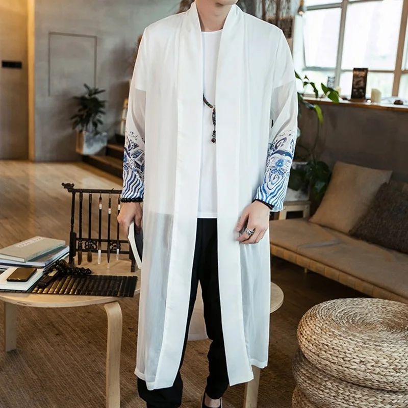 Традиционная китайская одежда для мужчин Пляжное кимоно кардиган длинное