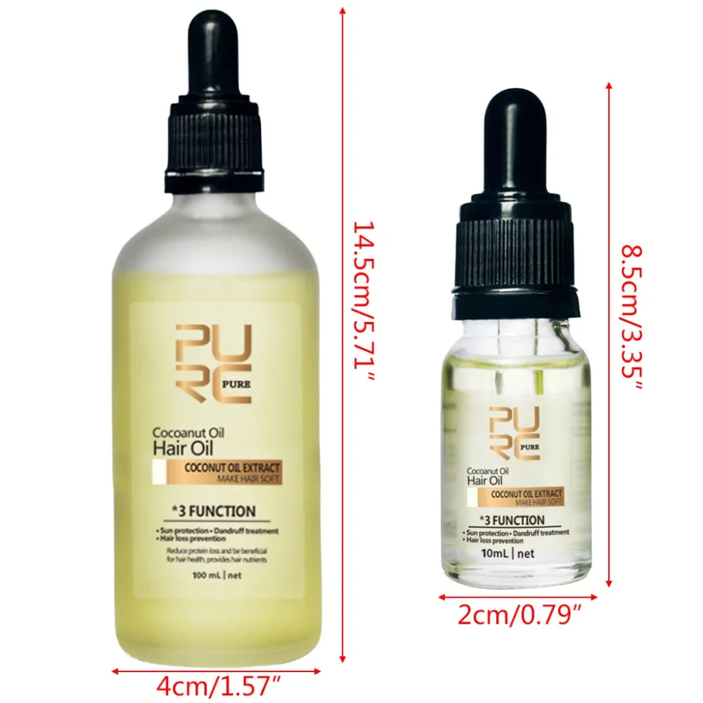 

PURC 1PC New Natural Cold Pressed Virgin Coconut Oil Skin Hair Care Make Hair Soft Hair treatment 100ml/10ml