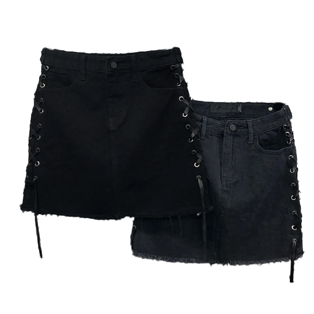 Punk Black Casual Ripped Split Denim Skirt New Mid Waist Straight Short Denim Skirts Women Plain Sexy Pencil Skirts with Bandag
Punk Black Casual Ripped Split Denim Skirt New Mid Waist Straight Short Denim Skirts Women Plain Sexy Pencil Skirts with Bandag