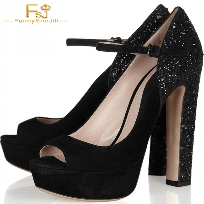 Woman High Heel Pumps Shoes Black Peep Toe Platform Heels Glitter Chunky Heels Mary Jane Pumps Round Toe FSJ Crystal Rhinestone
Woman High Heel Pumps Shoes Black Peep Toe Platform Heels Glitter Chunky Heels Mary Jane Pumps Round Toe FSJ Crystal Rhinestone