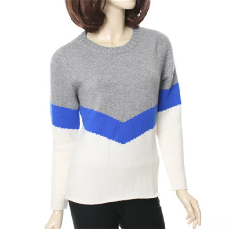 

100% козий кашемир толстый вязаный женский модный лоскутный Цветной полосатый пуловер свитер серая 2 вида цветов S-2XL розничная продажа оптом