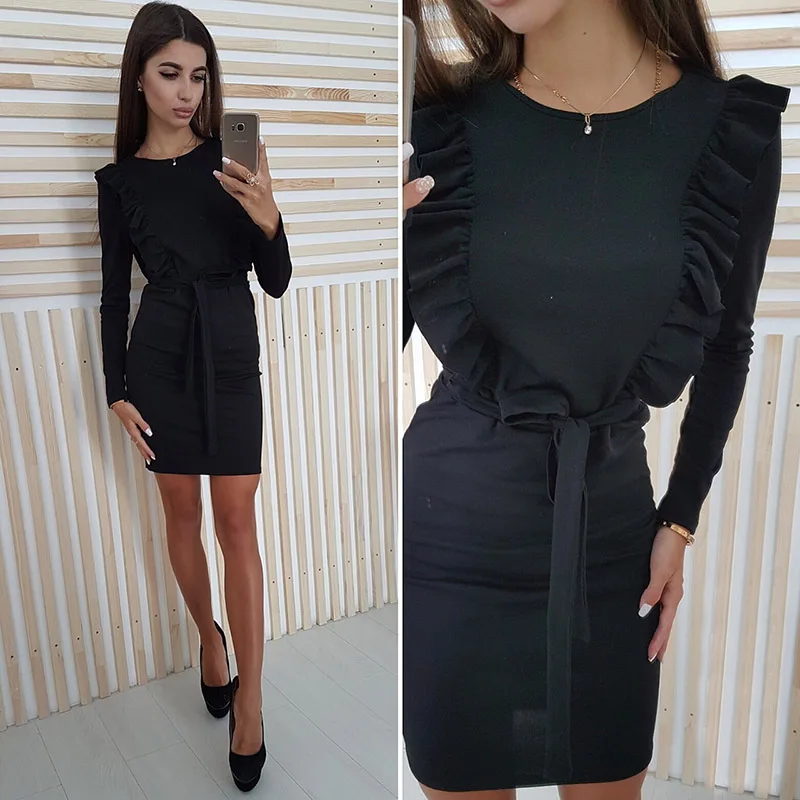 Fashion Spring Autumn Dress Women Long Sleeve Round Neck Chest Ruffled Dresses Women Party Night Streeetwear Vestido 2018
Fashion Spring Autumn Dress Women Long Sleeve Round Neck Chest Ruffled Dresses Women Party Night Streeetwear Vestido 2018