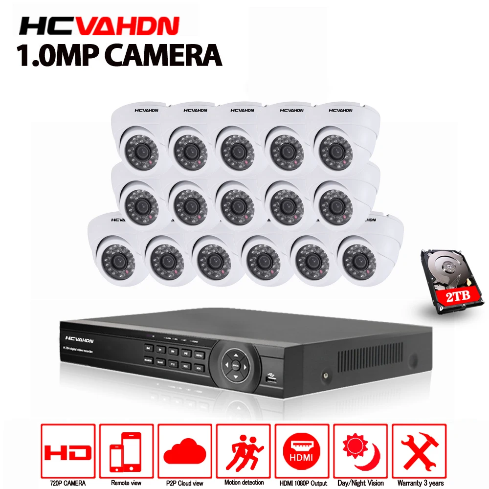 

16CH 1080P NVR System With 16PCS indoor Dome 720p 1.0mp IP Camera IR 30M 16Ch CCTV Surveillance Security System 2TB Hard Disk