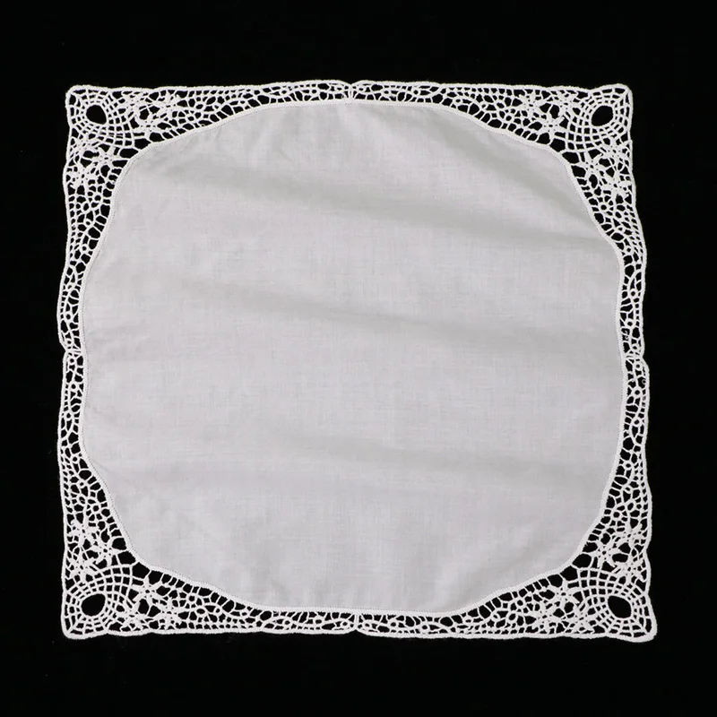 D603: белые хлопковые кружевные носовые платки премиум класса пустые вязаные