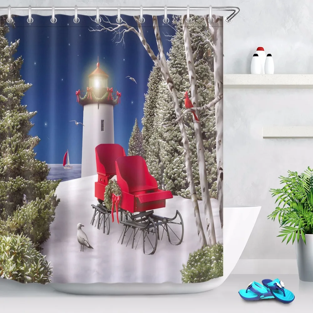 Merry Christmas Lighthouse Sleigh Pinetree Shower Curtain Nature Scenery Bathroom Waterproof Polyester Fabric for Bathtub Decor
Merry Christmas Lighthouse Sleigh Pinetree Shower Curtain Nature Scenery Bathroom Waterproof Polyester Fabric for Bathtub Decor