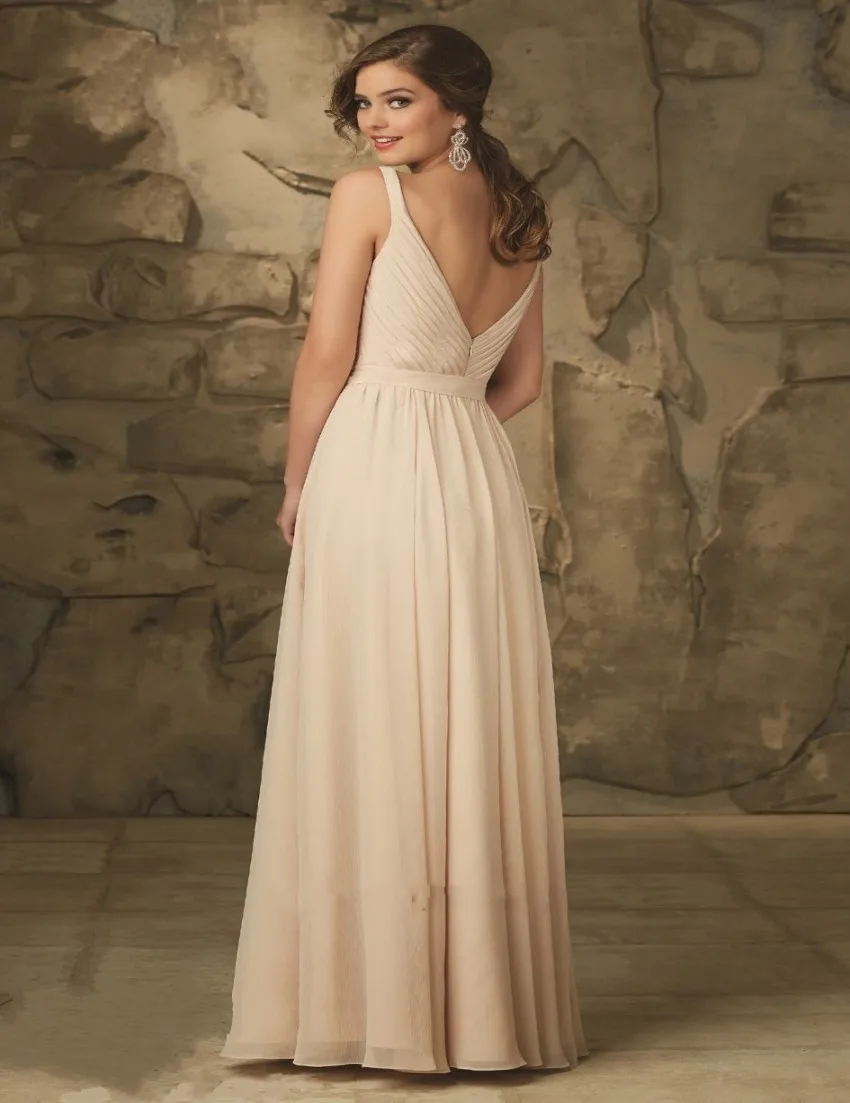 Bridesmaid Dresses Long 2016 Chiffon A Line Deep V Neck Backless Pleat robe demoiselle d'honneur Plus Size Wedding Guest Gowns | Свадьбы