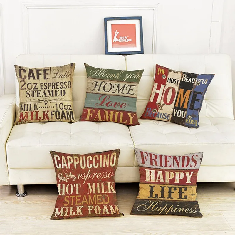 Vintage style Decorative throw pillow cover case Coffee Shop Letter Retro Seat Waist Cushion Cover party chair covers
Vintage style Decorative throw pillow cover case Coffee Shop Letter Retro Seat Waist Cushion Cover party chair covers